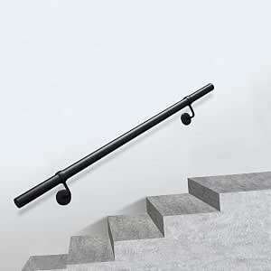 Black Round Pipe Stair Railing for Indoor/Outdoor Steps Wrought Iron ...