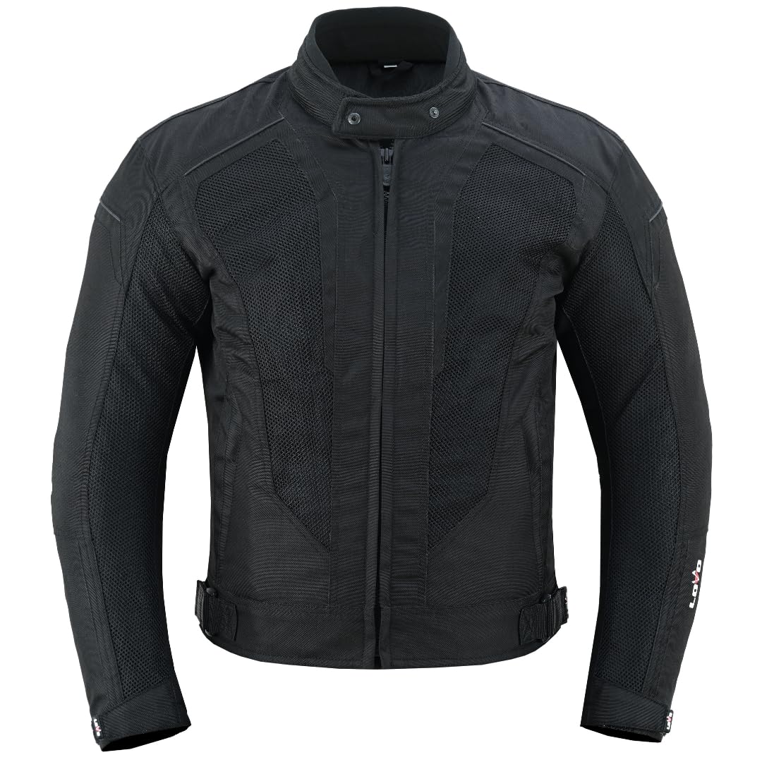 LOVO Giacca estiva da moto, design traforato, colore nero (Unisex)