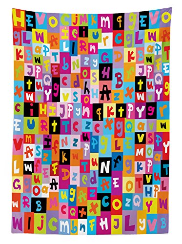 Ambesonne Abstract Tablecloth, Colored Alphabet Letters Pattern Game Graphic Print, Rectangular Table Cover For Dining Room Kitchen Decor, 52" X 70", Rainbow Colors #TOP1