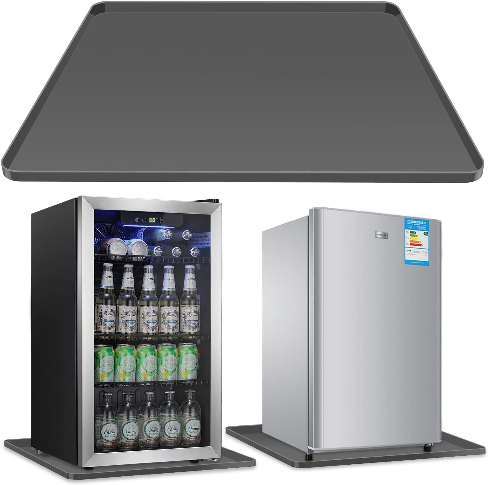 Mini Fridge Silicone Mat with Convex Edge - 24''x24''x0.8'' - Mini Fridge Freezer Under Mat prevents appliance leaks and spills, providing the ultimate floor protection for appliances (grey)