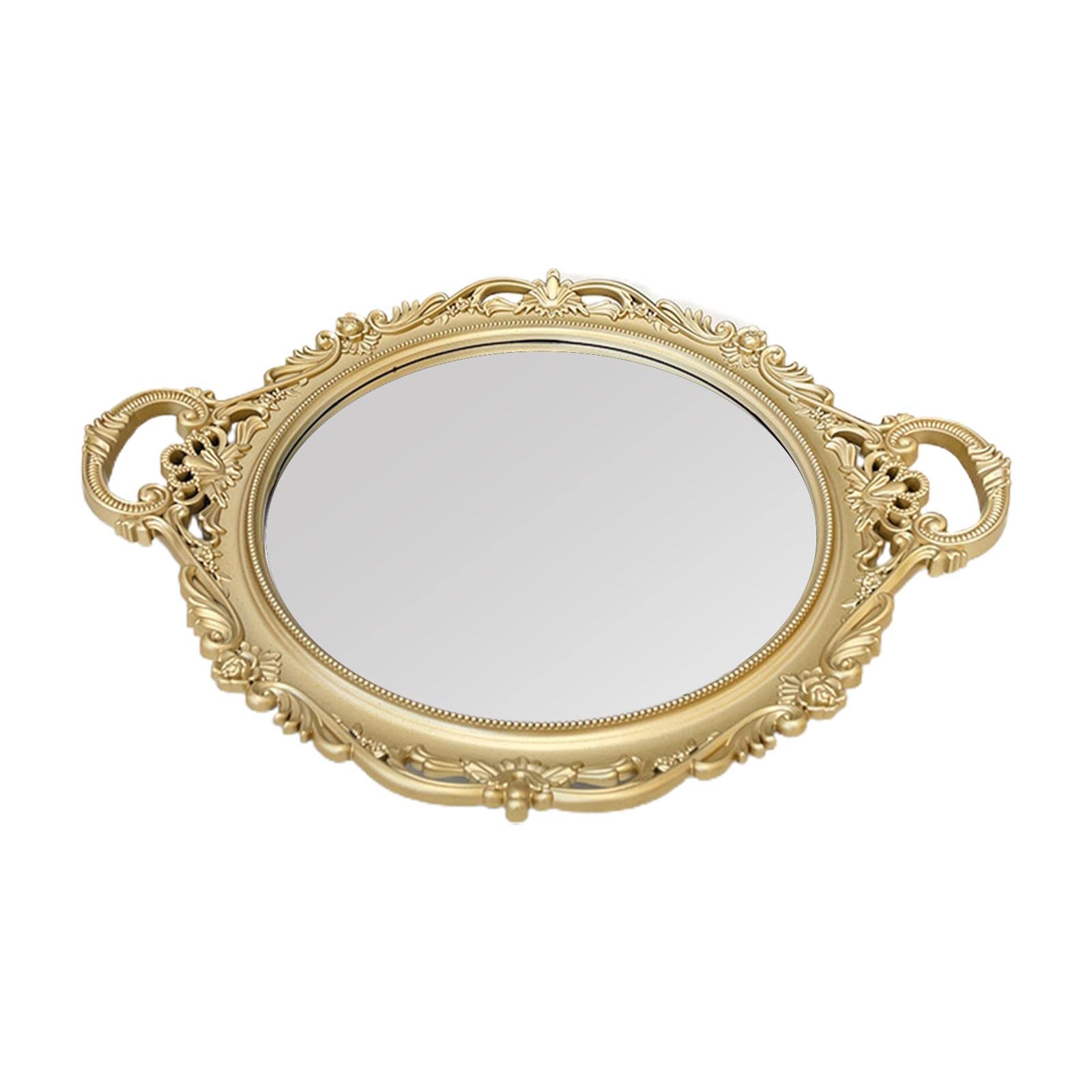 Bandeja Espejo Decorativa con Diseño Retro Bandeja Perfume Bandeja Platos Merienda Bandeja Organizador de Accesorios PP Adecuada para Vestidor Salón O, Dorado, 40cmx23cm