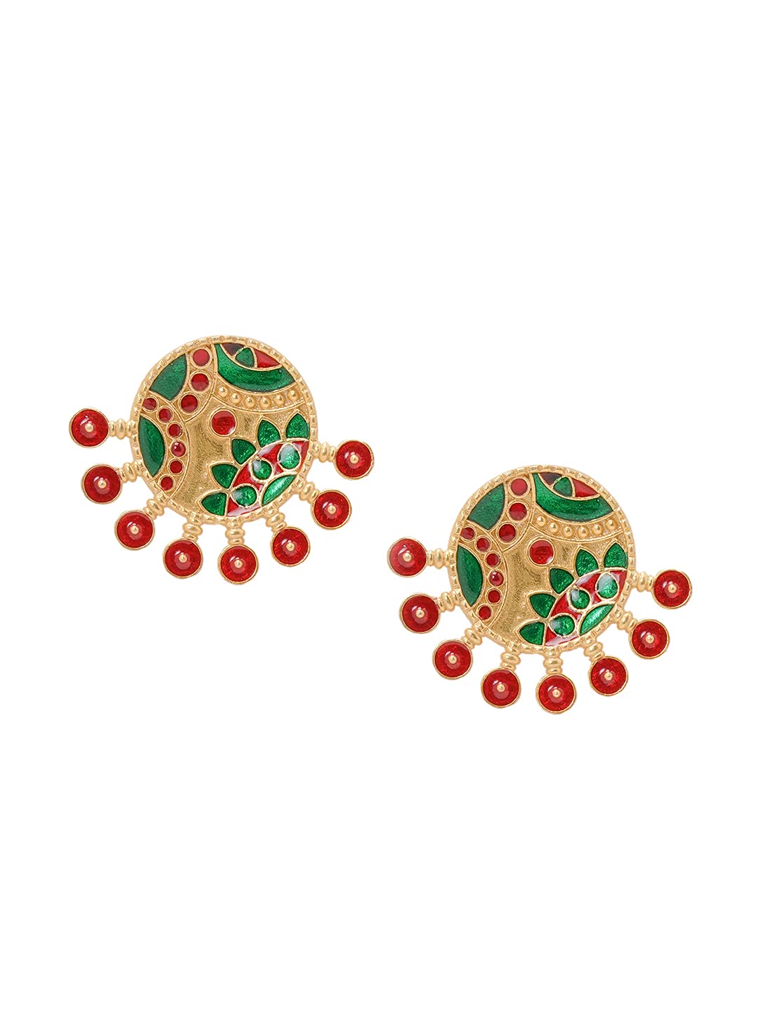 ShoshaaTrendy Hypoallergenic Gold plated Stud Earrings For Women | Enamel Gold-Plated Earrings Half round spikes Studs for teens | Lightweight gold plated earrings for women