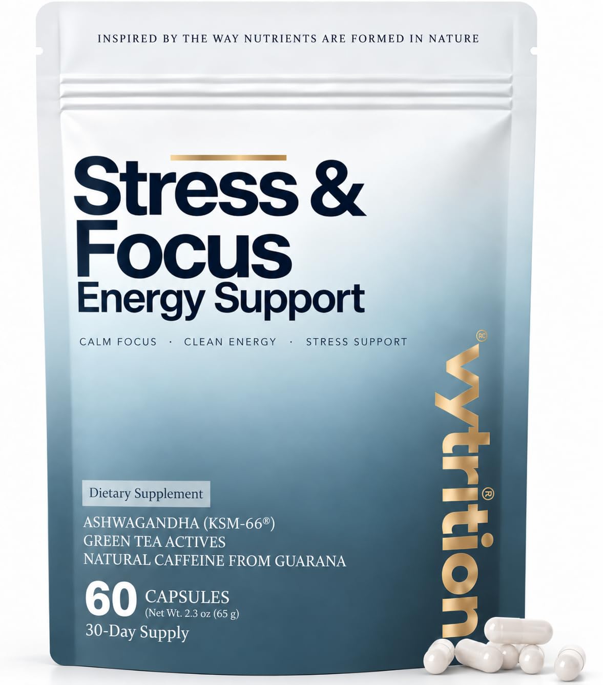 Calm Energy for Women 30+ & Busy Moms – No Jitters, No Crash Energy & Focus Supplement – KSM-66 Ashwagandha, L-Theanine 200mg & Natural Caffeine 100mg, Methyl B12 – Vegan, 60 Capsules