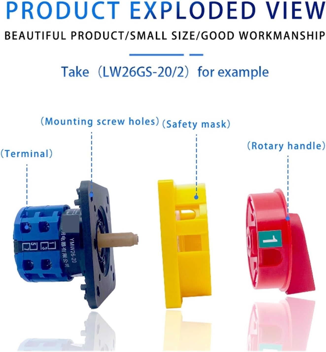 3 Position Reset Cam Switch 690V 63A 6 Poles Padlock Changeover Rotary Switches ON-Off-ON YMW26GS LW26-63/6GS