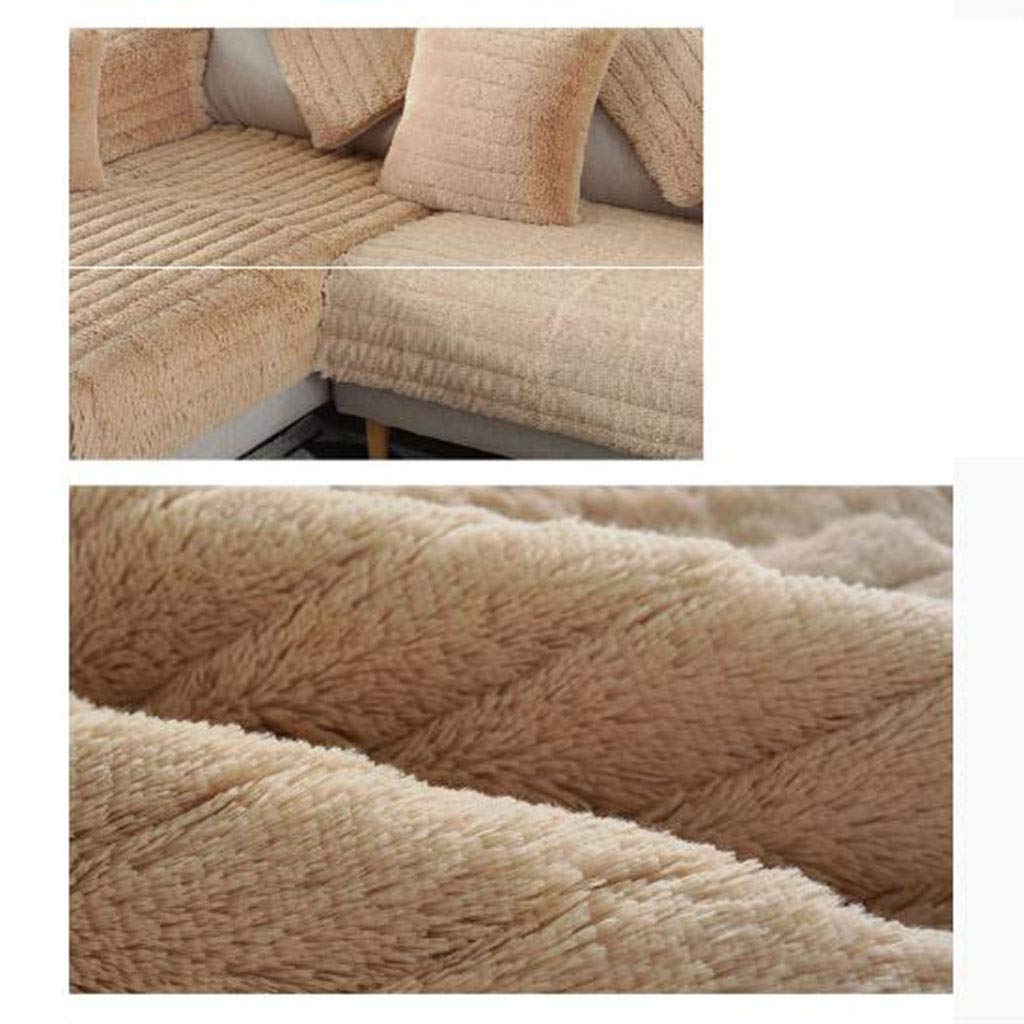 HC&WT Pluszowa gruba sofa do salonu, 1 sztuka, nowoczesny pokrowiec, jednokolorowy, w paski, na sofę, ręcznik na podłokietnik, antypoślizgowy, nadaje się do prania w pralce, ochrona sofy (khaki, 110 x