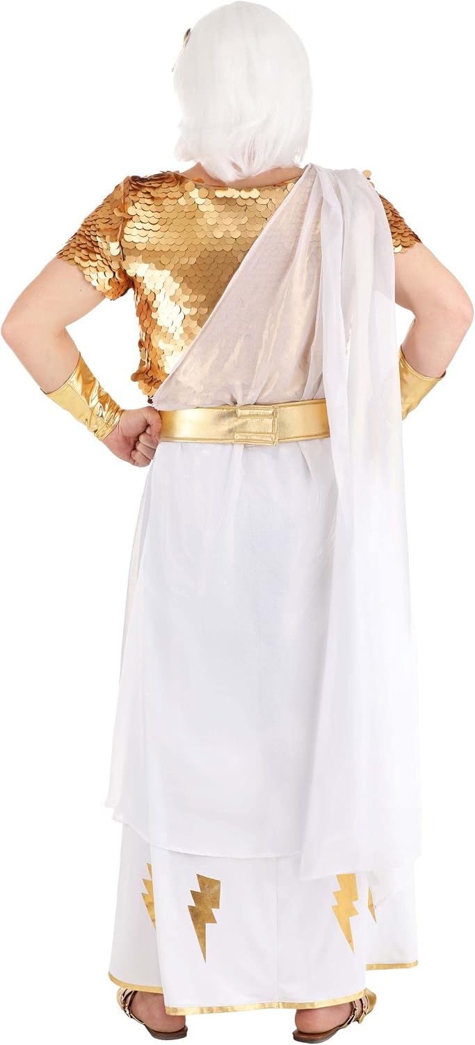 Men's Deluxe Zeus Costume, Zeus Greek God Costume with Sequin and Lightning Bolt Details