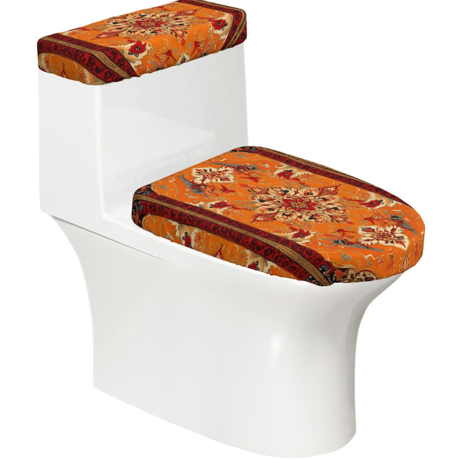 Duykimqw Black Deep-Dye Print Bathroom Toilet Lid Cover, Water Tank Covers