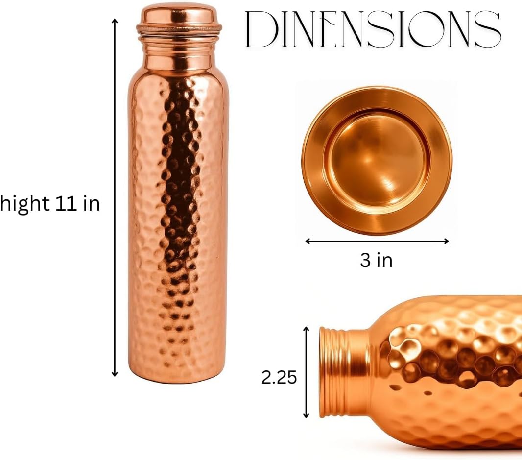 Copper Water Bottle - 34 Oz Extra Large - A Hammered Ayurvedic Pure Copper Vessel For Drinking - Drink More Water, Lower Your Sugar Intake And Enjoy The Health Benefits Immediately