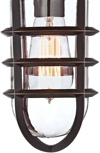 Miniatura 3 de John Timberland Marlowe - Juego de 2 lámparas de pared industriales modernas para exteriores, jaula de metal de bronce de 13 14 pulgadas, cristal