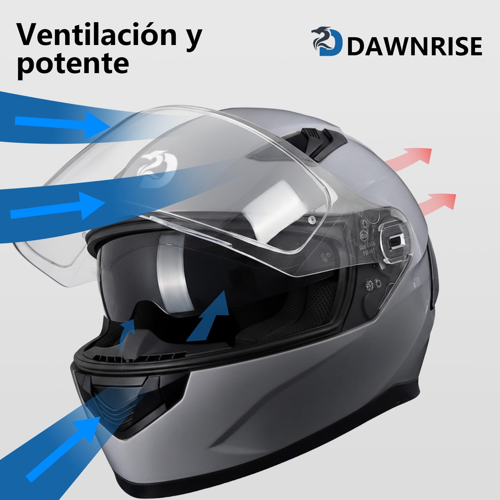 DAWNRISE Casco Integral Moto ECE22.06 Doble Visera ABS Unisex | 4 ventilaciones, forro desmontable y lavable, ciudad y carretera, tallas XS-XXL, ajuste cómodo