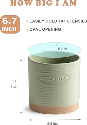 Miniatura 2 de YHOSSEUN Juego de 2 soportes para utensilios de cocina, de cerámica para encimera de cocina, 6.7 pulgadas + 5.1 pulgadas, soporte para espátula para