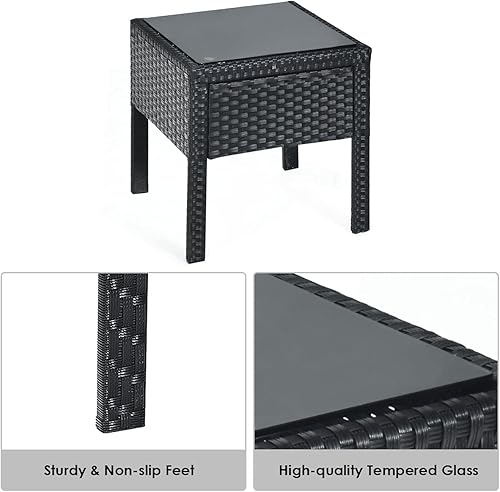 Miniatura 7 de HAPPYGRILL Juego de 3 piezas de conversación para patio, juego de mimbre de ratán al aire libre con mesa de centro para jardín, balcón y patio