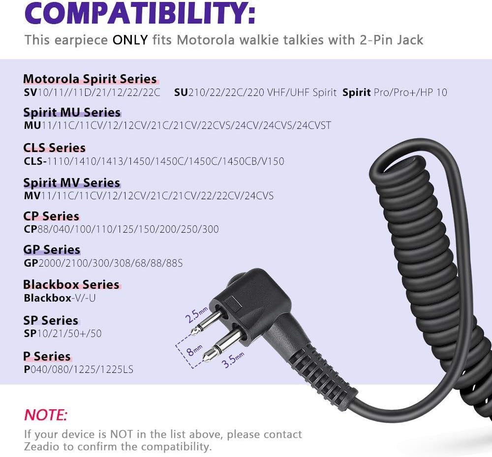 Zeadio Wasserdichtes Remote-Lautsprechermikrofon, 2-poliges Walkie-Talkie-Schultermikrofon mit 3,5-mm-Ohrhörerbuchse, kompatibel mit Motorola CLS, CP, GP, Spirit Serie Funkgeräten (6er-Pack)