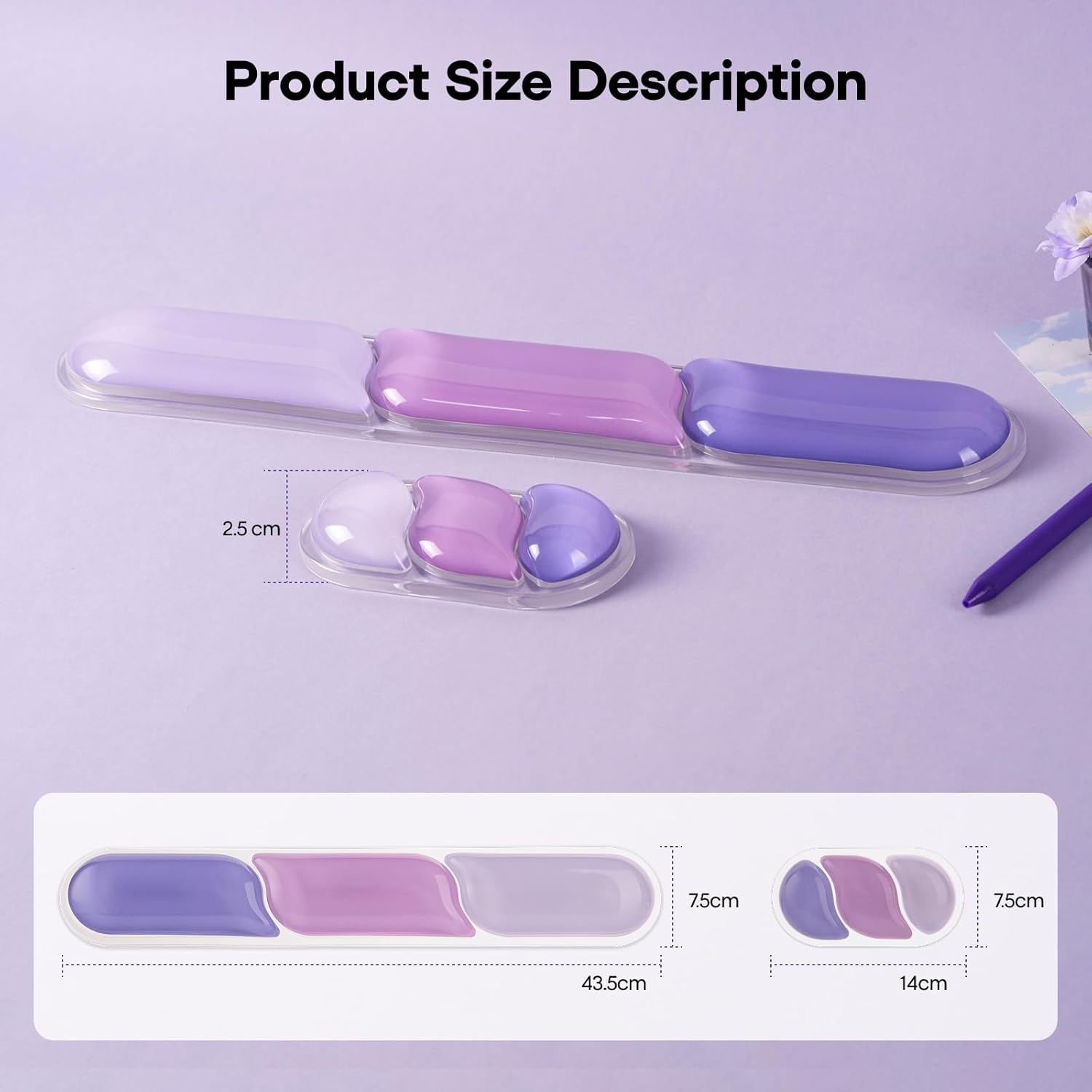 EPOMAKER CloudGel Wrist Rest for Keyboard and Mouse, 2 Pieces Silicone Wrist Support, Anti-Slip Rubber Bottom, Ergonomic Design, Suitable for Office/Computer/Laptop/Gaming (Purple)