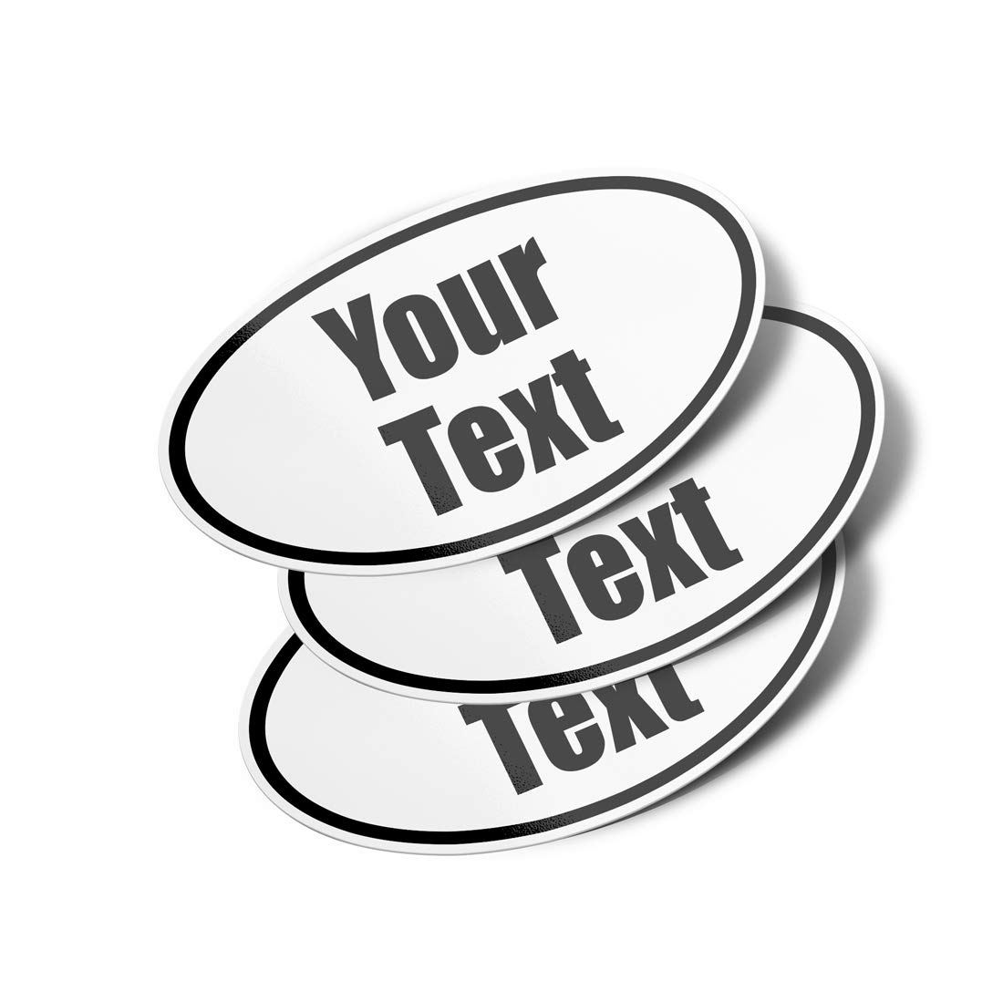 Personalized Oval Vinyl Bumper Stickers (3 Pack) (6" - Custom Text 2 Lines)
