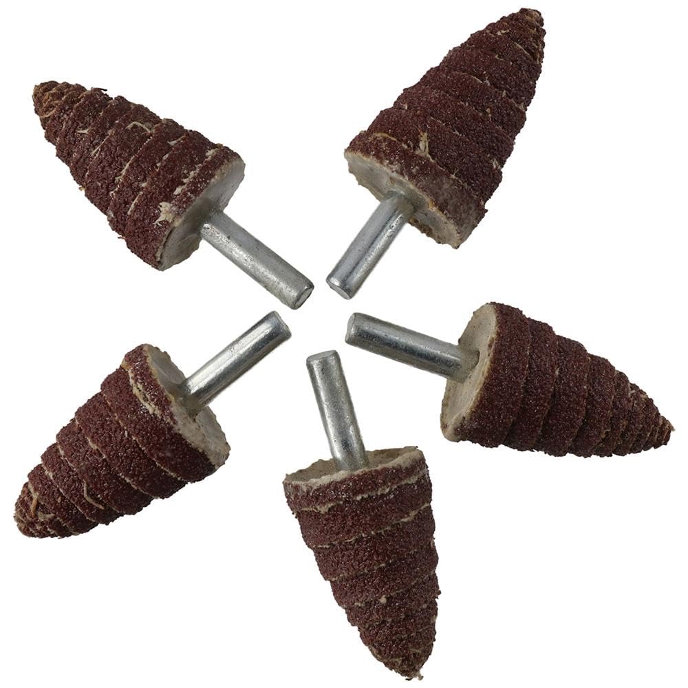 HOBBYIN 20 Pack Gauze Sharp Grinding Head with Handle, 25 X 40 X 6mm Cone Shape Abrasive Sandpaper 1/4