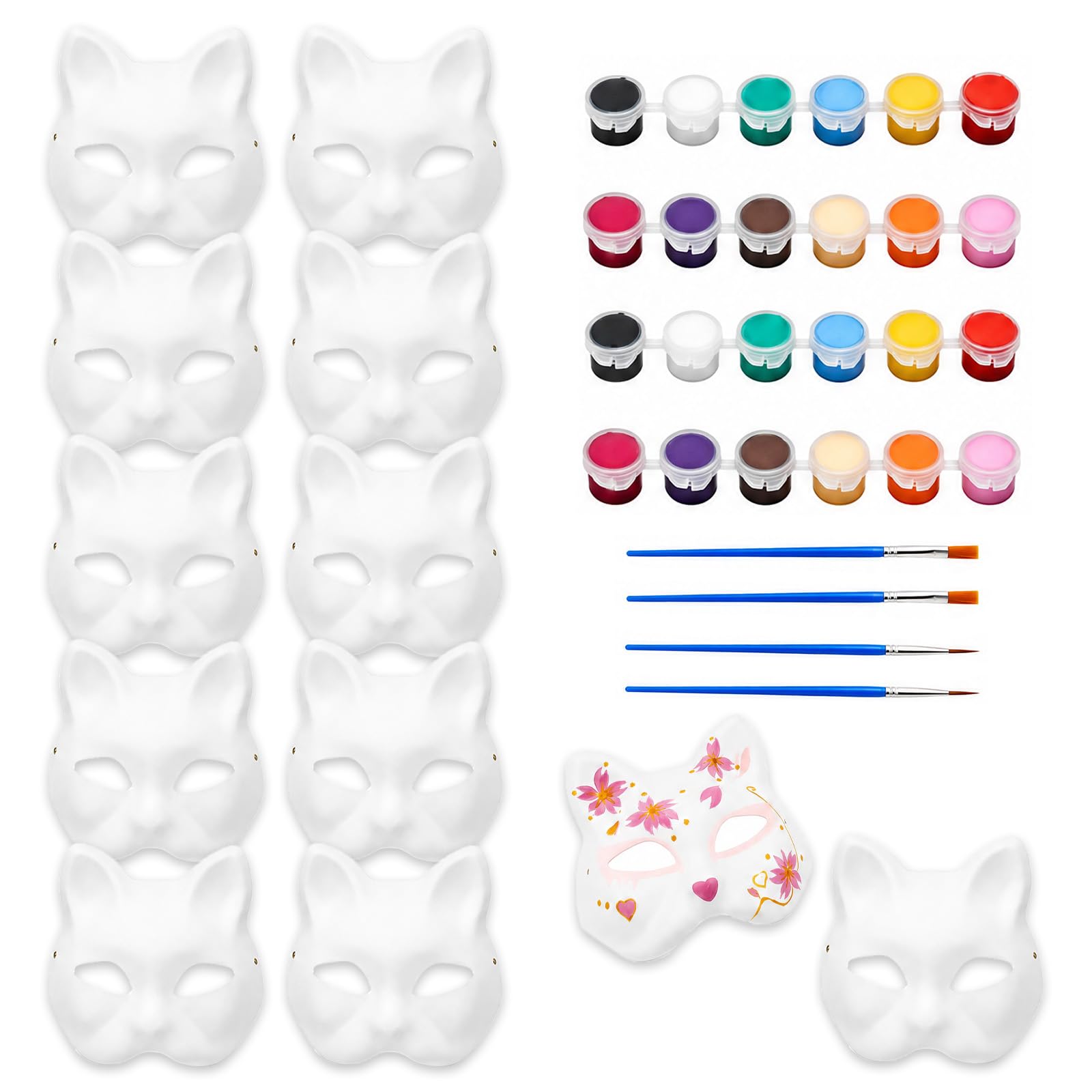 Yulondar 18 Pcs Cat Masks, Therian White Paper DIY Mask Kit for Masquerade Carnival Cosplay Halloween Party