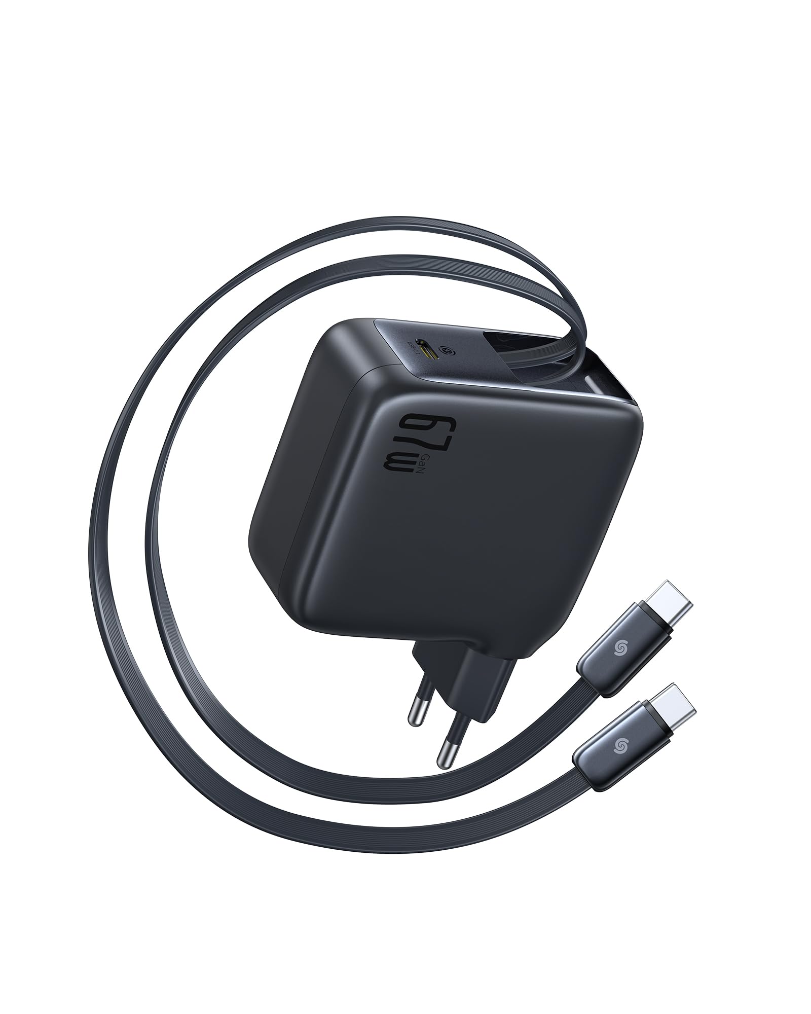 Baseus Enercore Caricatore USB C 67W Con 2X Cavi Arrotolabile, Alimentatore GaN Con Porta USB-C, Caricatore Rapido Compatto Compatibile Con MacBook Pro, HP, Dell, iPad Pro, iPhone 16 Pro, Galaxy S25