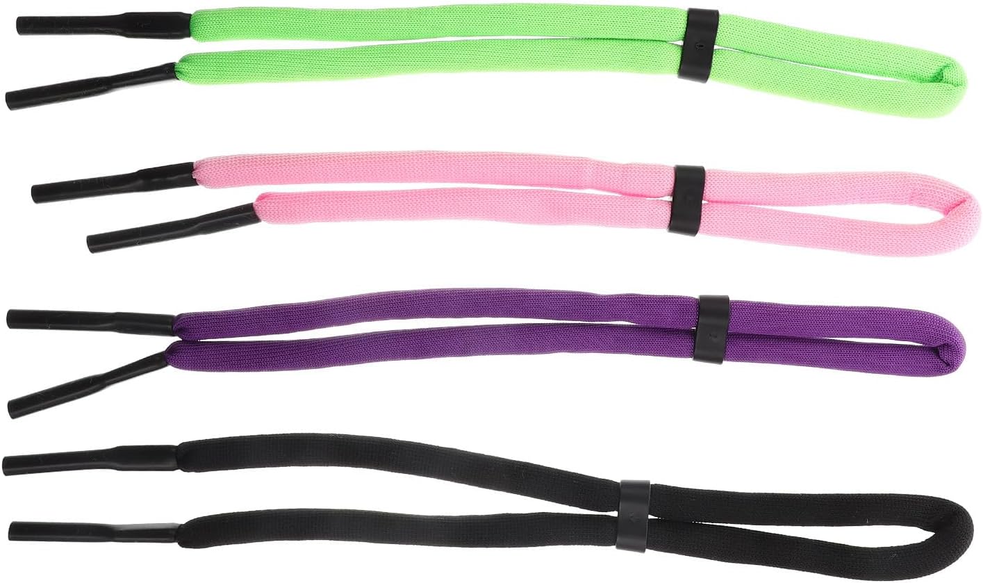 SOLUSTRE 4pcs Adjustable Eyeglasses Strap Set for Adults, Foam Sports Sunglasses Retainer Bands in Black, Purple, Pink, and Green, Lightweight Eyewear Holder for Outdoor Activities