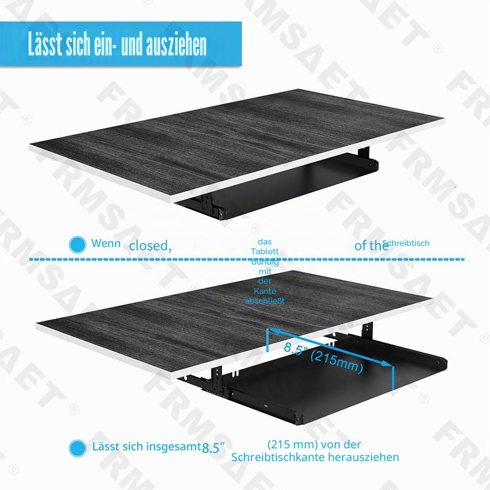 FRMSAET Untertisch-Tastaturablage Ganzmetall-Material 53 cm/ 60 cm/ 76 cm Plattform Computer Schublade Organizer Home Office Küche Schlafzimmer Garage Aufbewahrungswerkzeug.(60 cm, Schwarz)