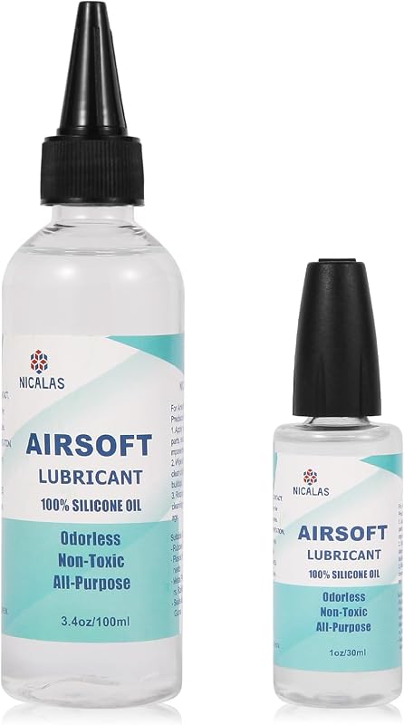 Nicalas 100% Silicone Airsoft Oil Lubricant 4.4 oz Combo Pack (3.4 oz Bottle + 1 oz Needle Oiler) Chamber Lube for Air Guns, Air Rifles & Pistols for O-Rings, Gears, Valves & More