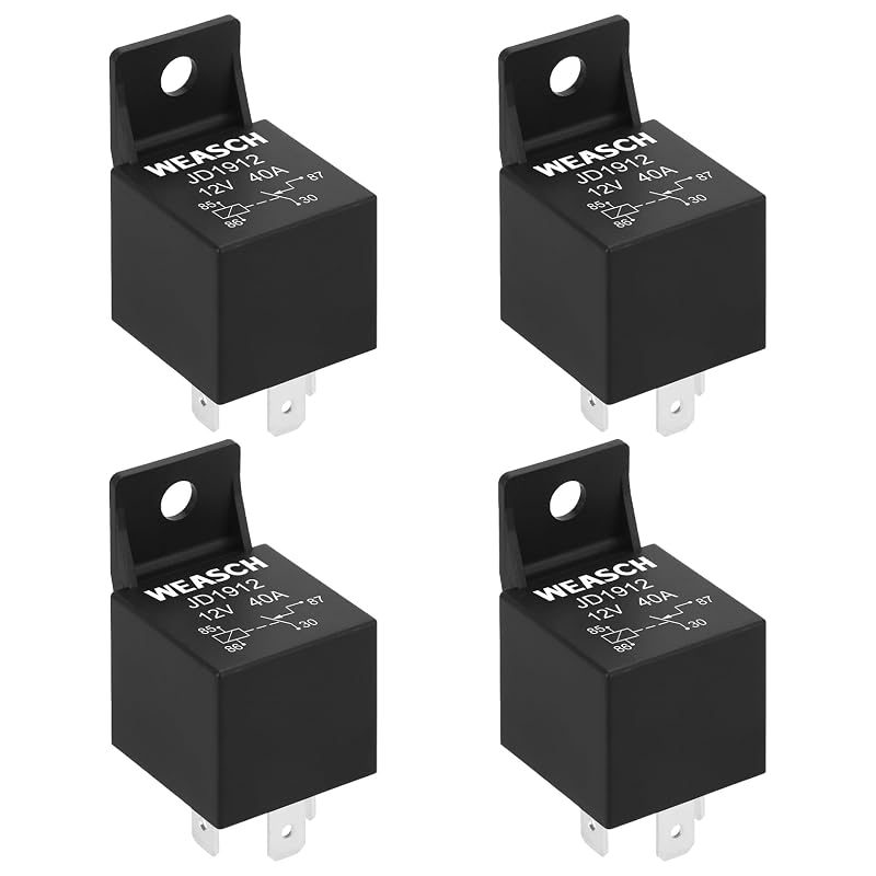 Relé automotivo Weasch JD1912 12 V 40 A SPST 4 pinos para barco, trator, caminhão e motocicleta – Kit com 4 unidades