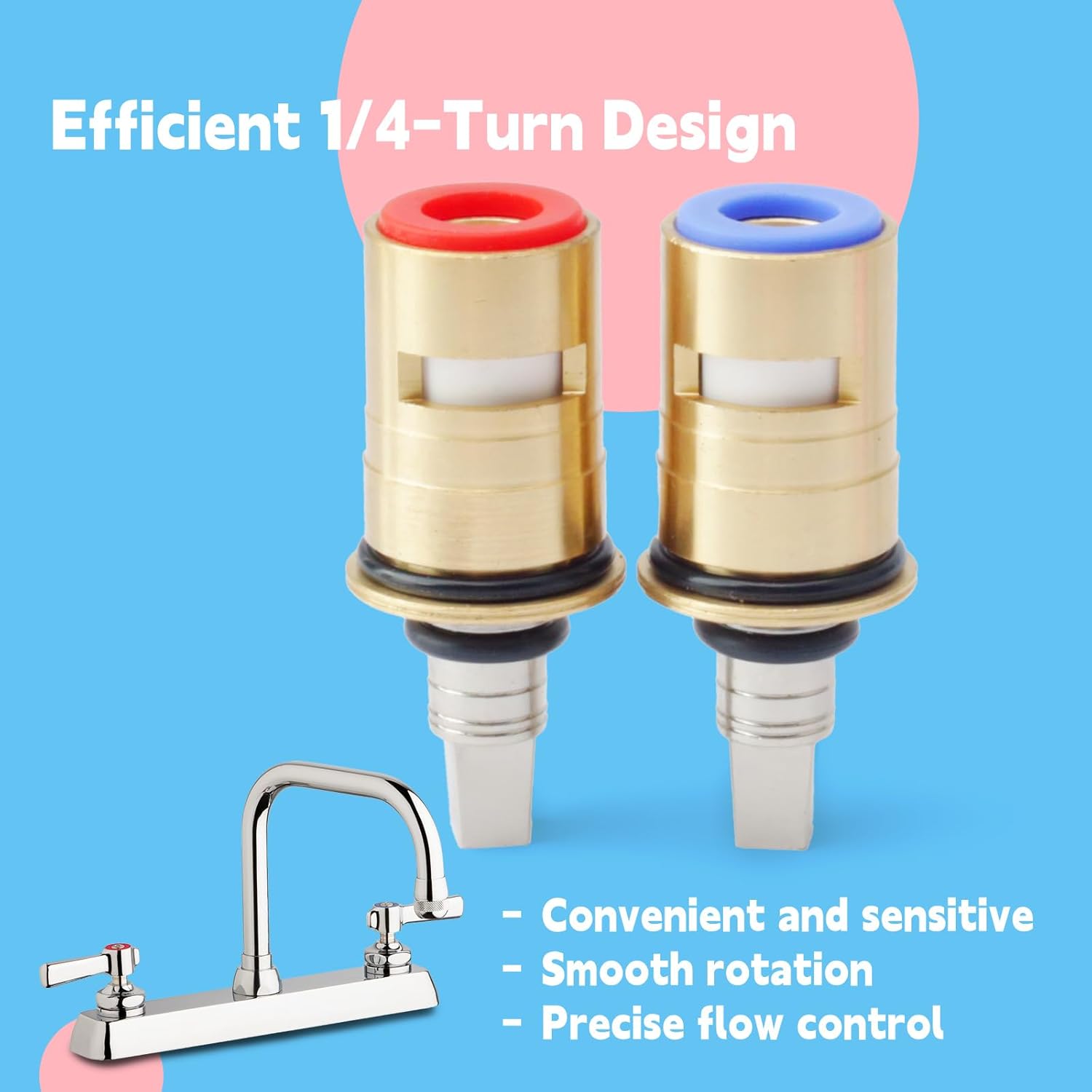 1-099XKJKABNF & 1-100XKJKABNF 1/4-Turn Cold & Hot Ceramic Faucet Cartridge Kit, Brass Construction Short Stem - Image 6