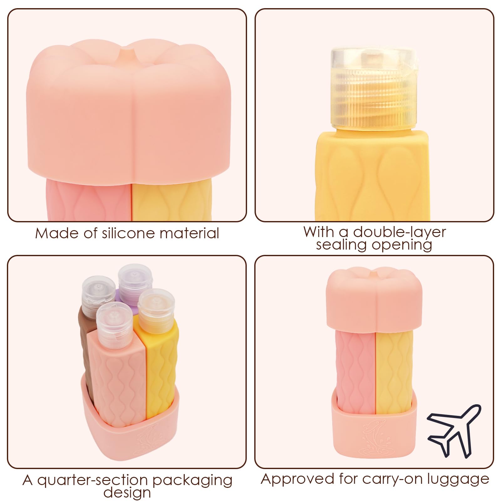ReignSword 4 in 1 Travel Bottles for Toiletries, TSA Approved Silicone Travel Containers, Leak Proof Refillable Toiletry Containers for Shampoo Conditioner Lotion Body Wash (2oz, Pink), Pink - Image 3