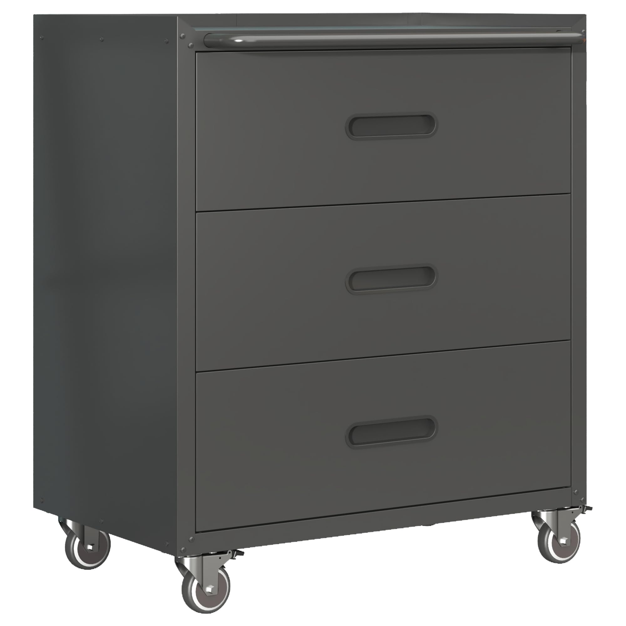 Heavy-Duty Metal Storage Cabinet with Wheels: 3 Drawer Tool Organizer, Home Garage Office Solutions, Black/Gray