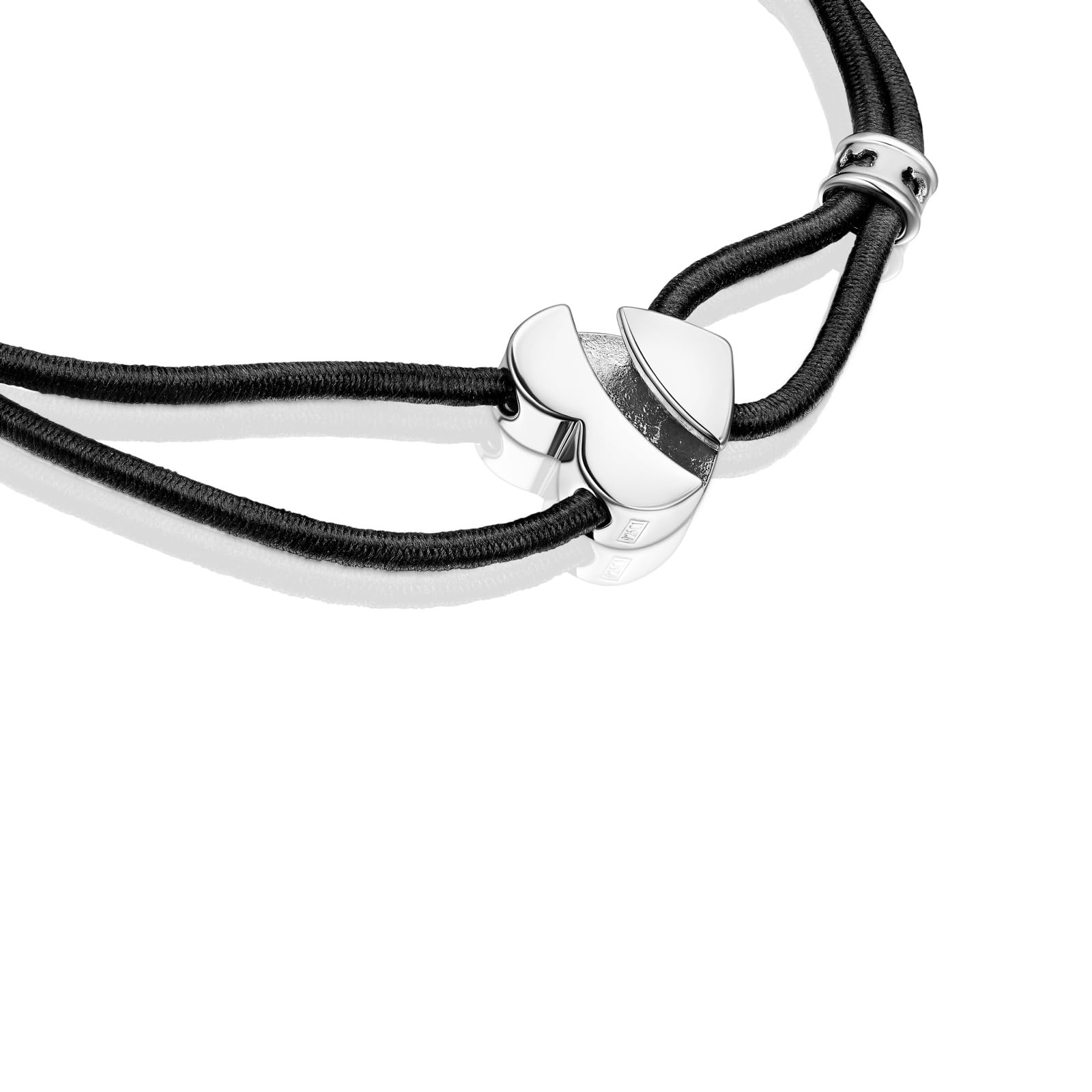 TOUS Pulsera Elástica Negra para Mujer con Motivo de Corazón de Plata de Primera Ley, Colección Sweet Dolls