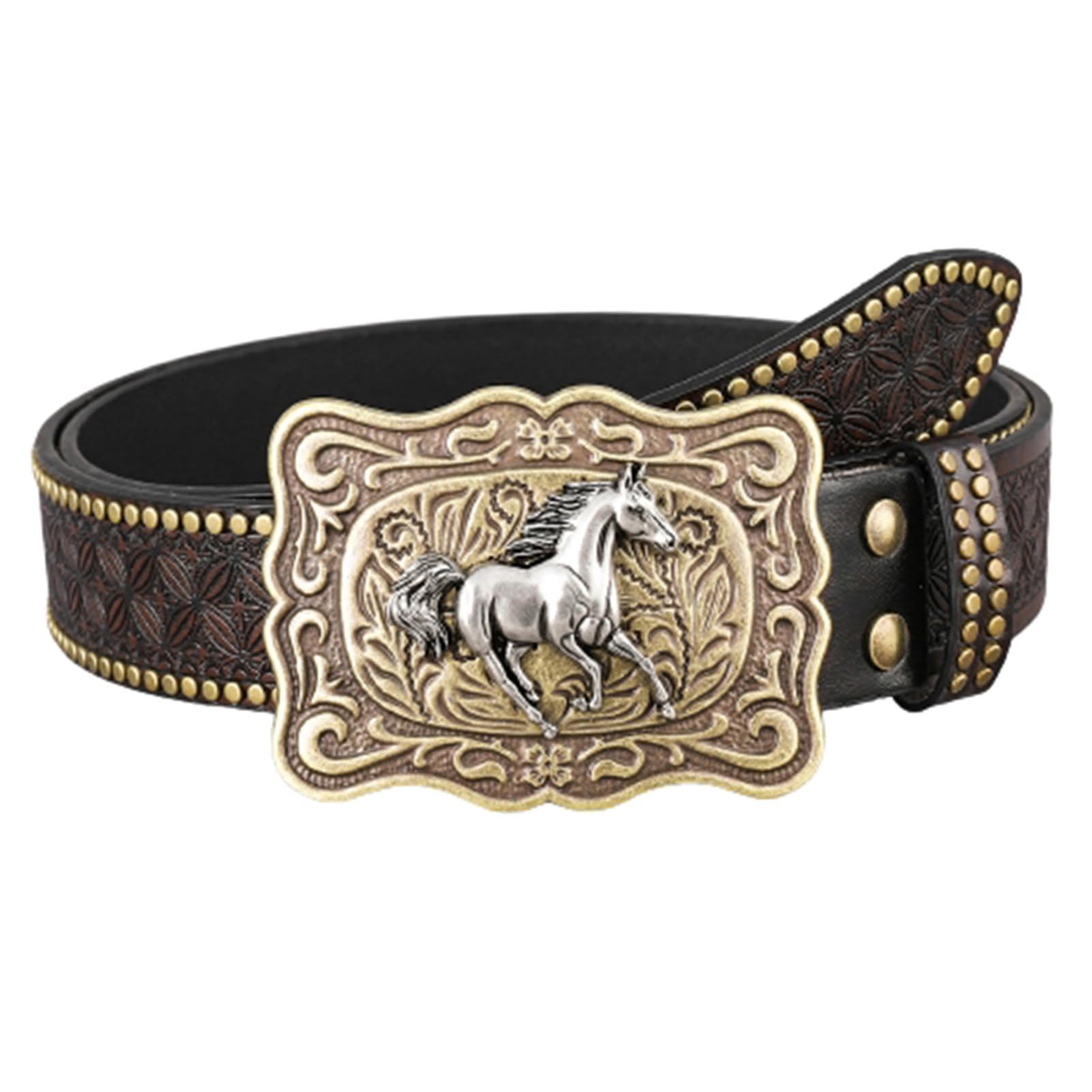 Cinturón De Cuero Genuino En Relieve, Hebilla Tallada Vintage, Ajustable Estilo Punk Rock For Jeans Y Ropa Formal, 115 Cm For Cintura 39 ", Diseño Caballo