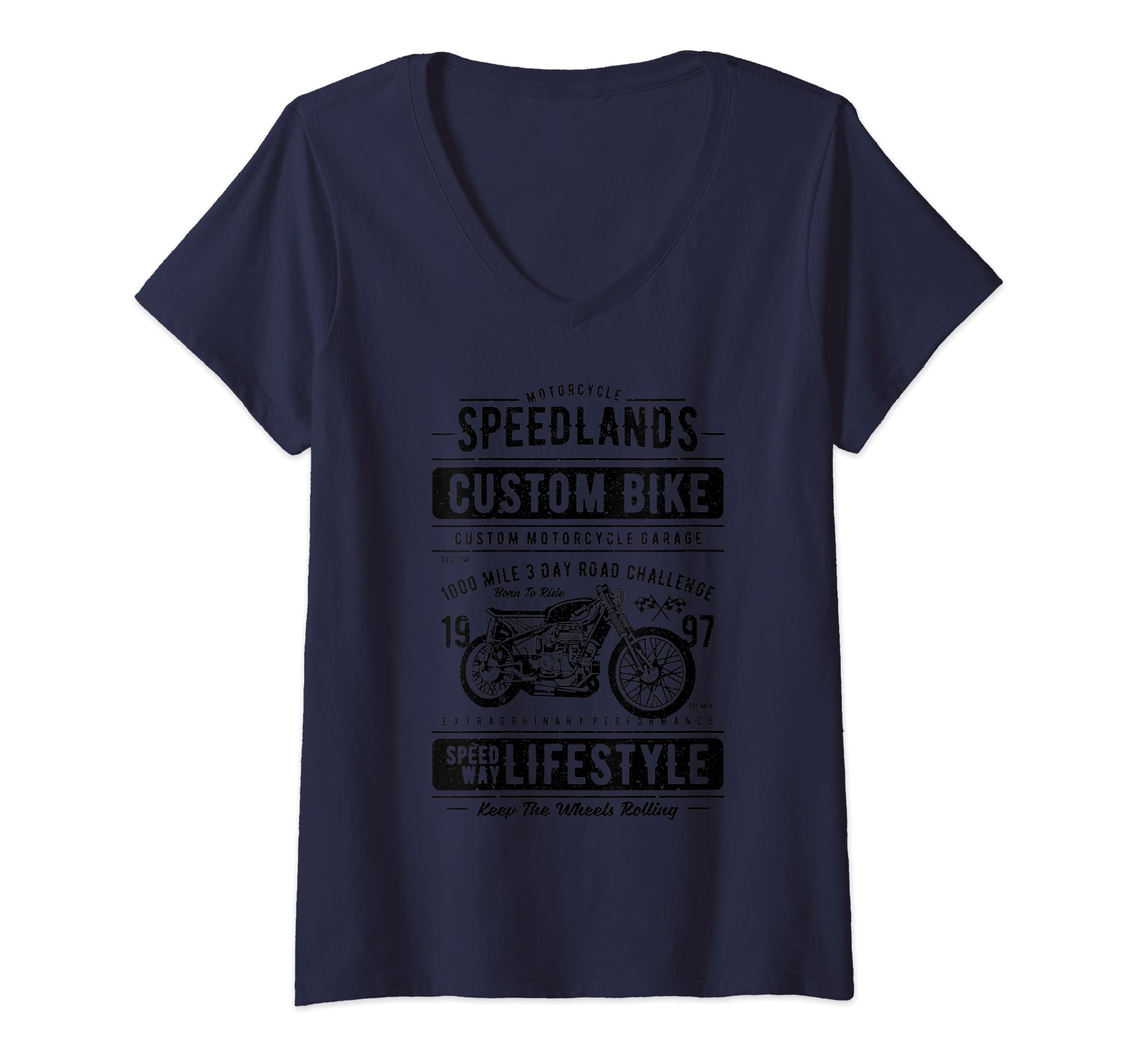 Womens Motorcycles Speedlands Custom Bike Caferace Vintage Style V-Neck T-Shirt