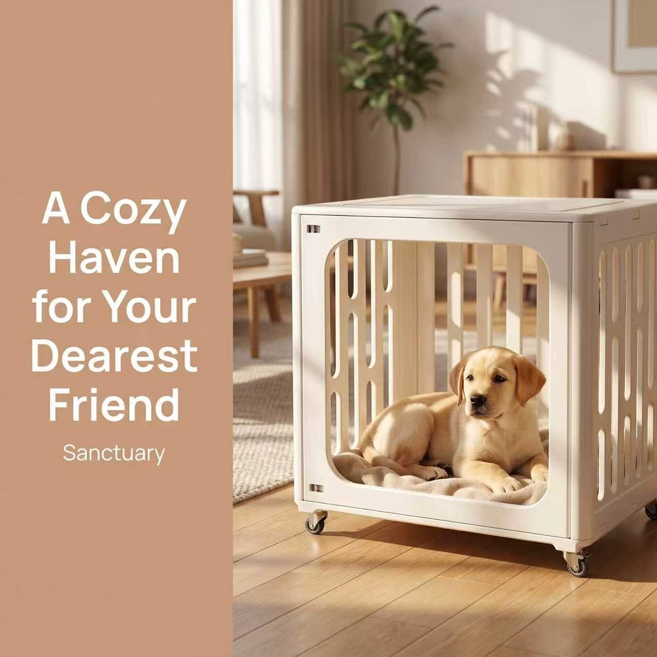 HDPE Pet Crate with Lockable Swivel Wheels, Ventilated Clear View Small Animal Cage Easy Clean Indoor Kennel for Puppy Rabbit Cat