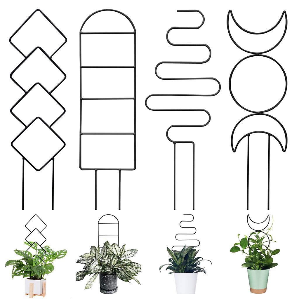 HASTHIP® 4Pcs Creeper Plant Support Decorative - Metal Plant Support Sticks - Trellis for Climbing Plants Upright- Climbing Trellis for Plant Pots - Outdoor/Indoor Vines Plant Trellis for Flower Pots