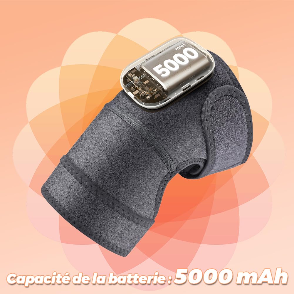 Tiiyee Masseur de Genou Sans Fil, 3 in 1 Chauffag Fonction de Vibrations | Massage Genoux 3 Niveaux de Genouillère Chauffante Appareil Massage épaules Coudes Masseur de Mollet avec Batterie 5000mAh