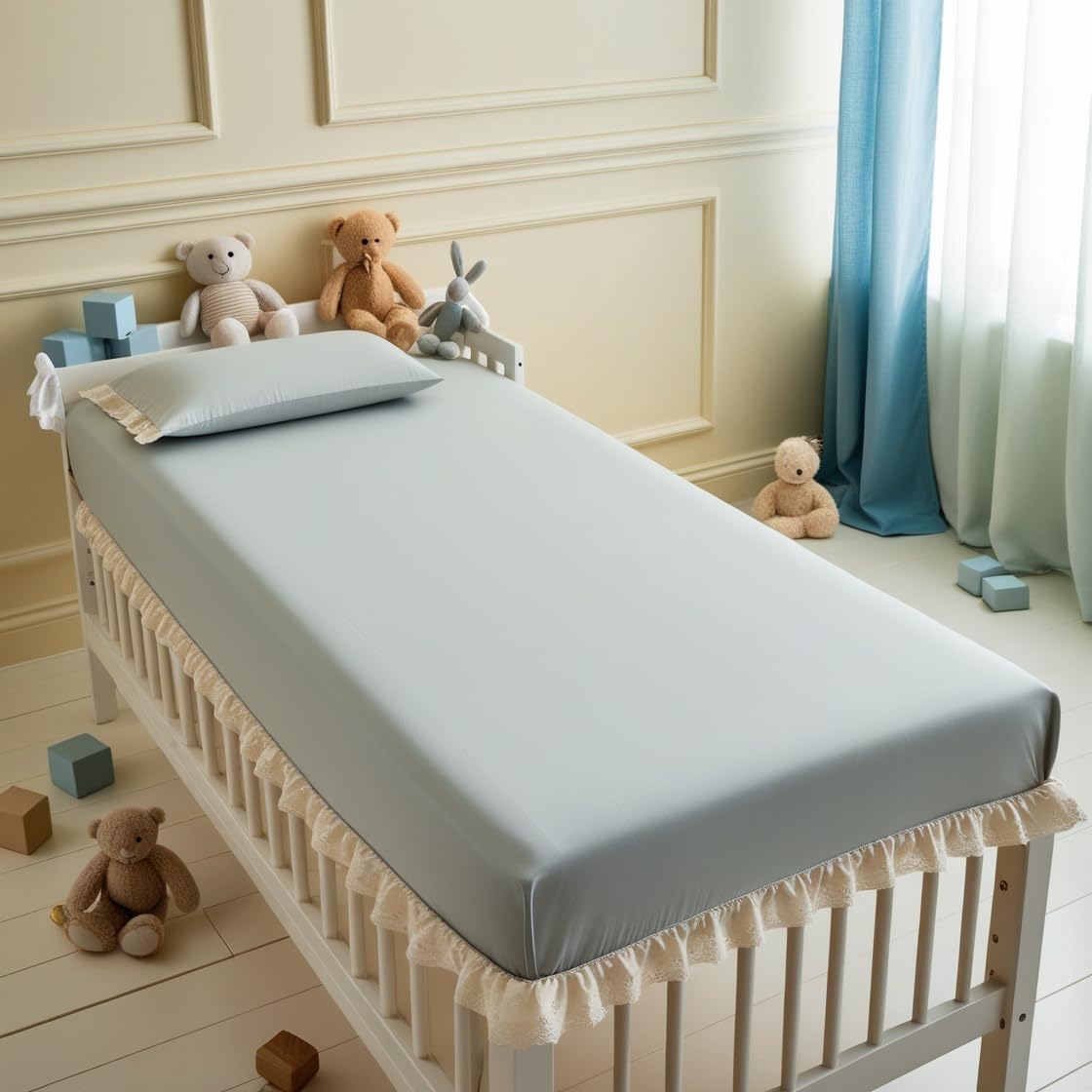 Cot Bed Fitted Sheet 100% Cotton 200 Thread Count 15cm (Grey, 60 x 140 cm/Cot Bed Sheet) Pack of 2 - Image 4