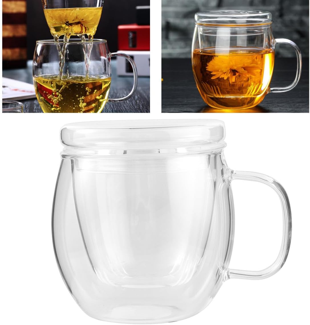 Ml Borosilicate Glass Tea Cup with Lid and Handle for Office