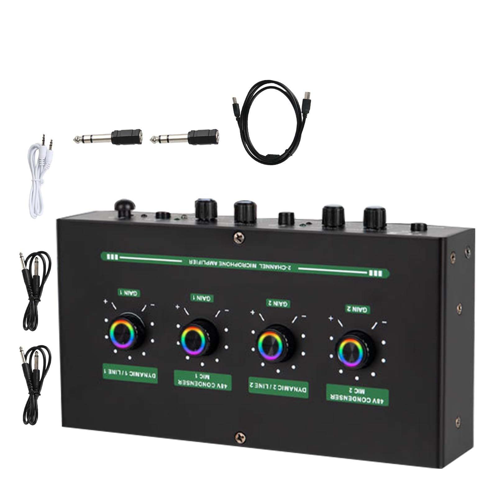 MAGICLULU Kompakter Mikrofonmischer mit Zwei Mikrofoneingängen und Halleffekten USB Betriebener 2 kanal Audiomixer für Karaoke Podcast und Home Studio Nutzung mit Lautstärkeregelung