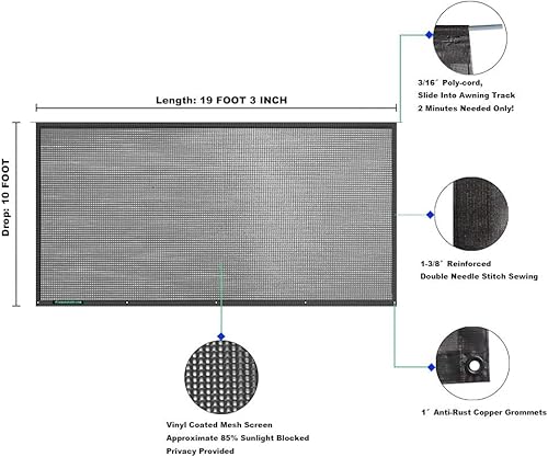 Miniatura 166 de Tentproinc Pantalla parasol para toldo, 8 pies x 13 pies 3 pulgadas (apta para toldo de 14 pies), protector solar de malla para autocaravana, cámper