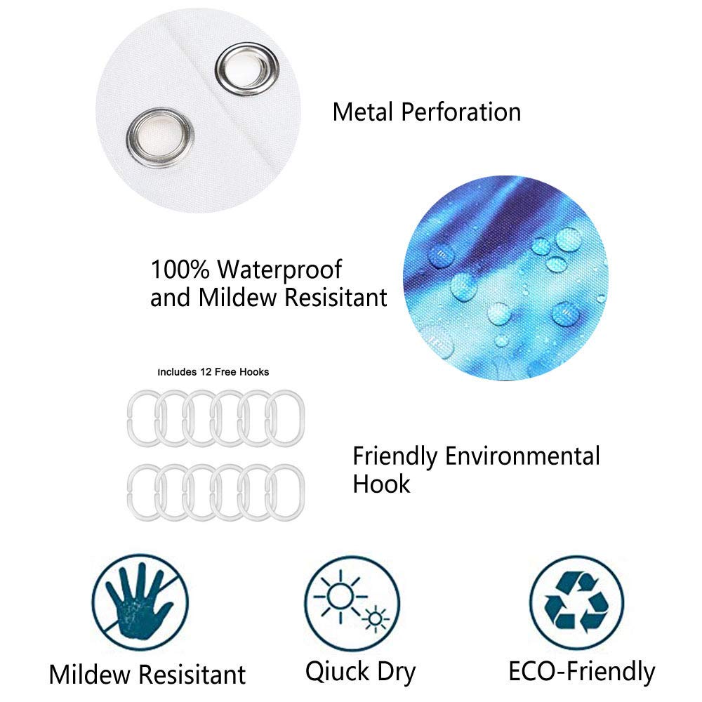 Floral Licorne Fille Ballon Rideaux De Douche Moule Preuve Résistant, Rideau De Douche Avec Plastique Crochets, Gris Cheval Animal Rideau De Douche Polyester Étanche (Blanc, 120 X 180cm