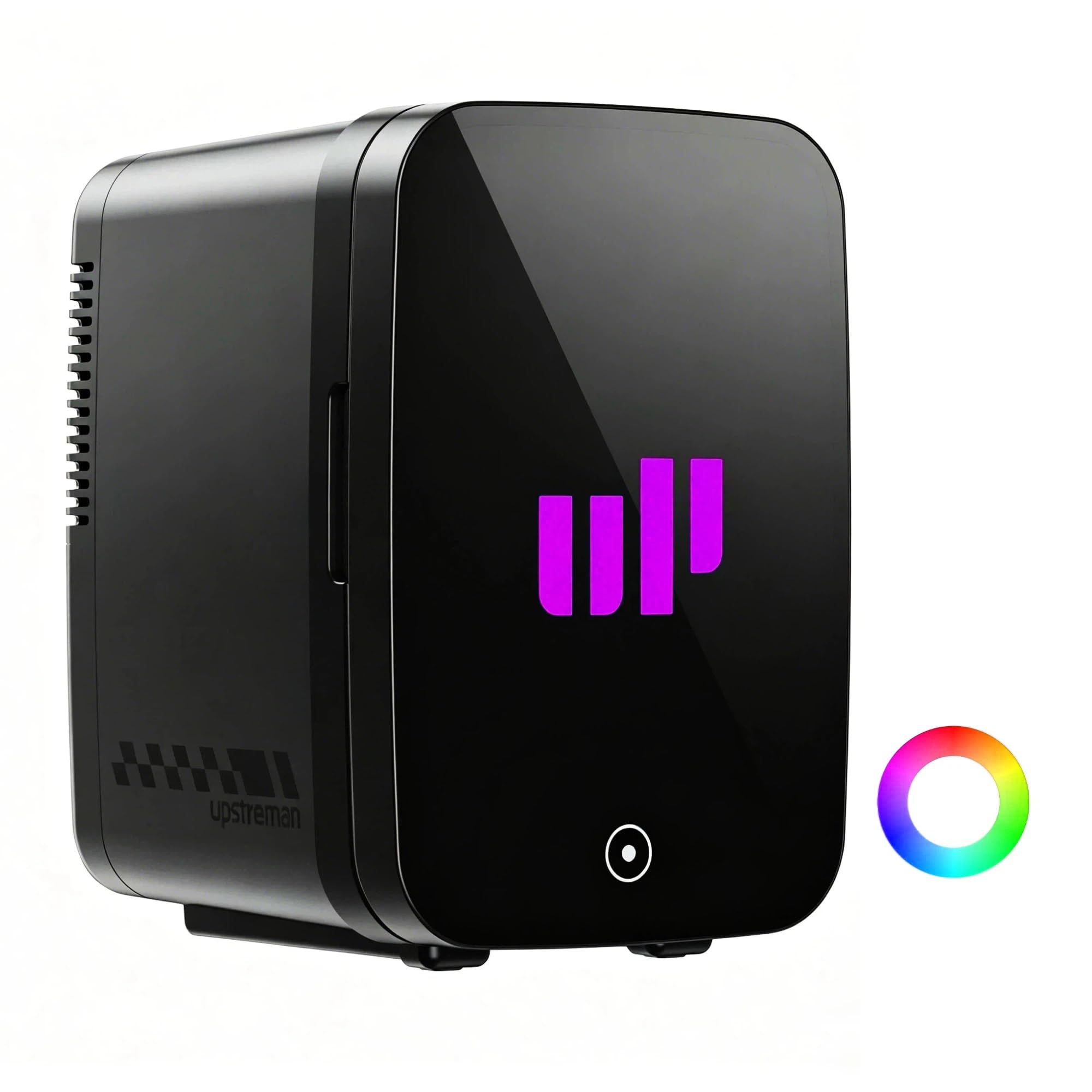 Upstreman Mini Frigo da Camera, 4 Litri/6 Lattine, 7 Colori Luminosi LED, Mini Frigo Termoelettrico, 12V/220V, Mini Frigoriferi per Dormitorio, Ufficio, Sala Giochi, Auto, TR4-Up