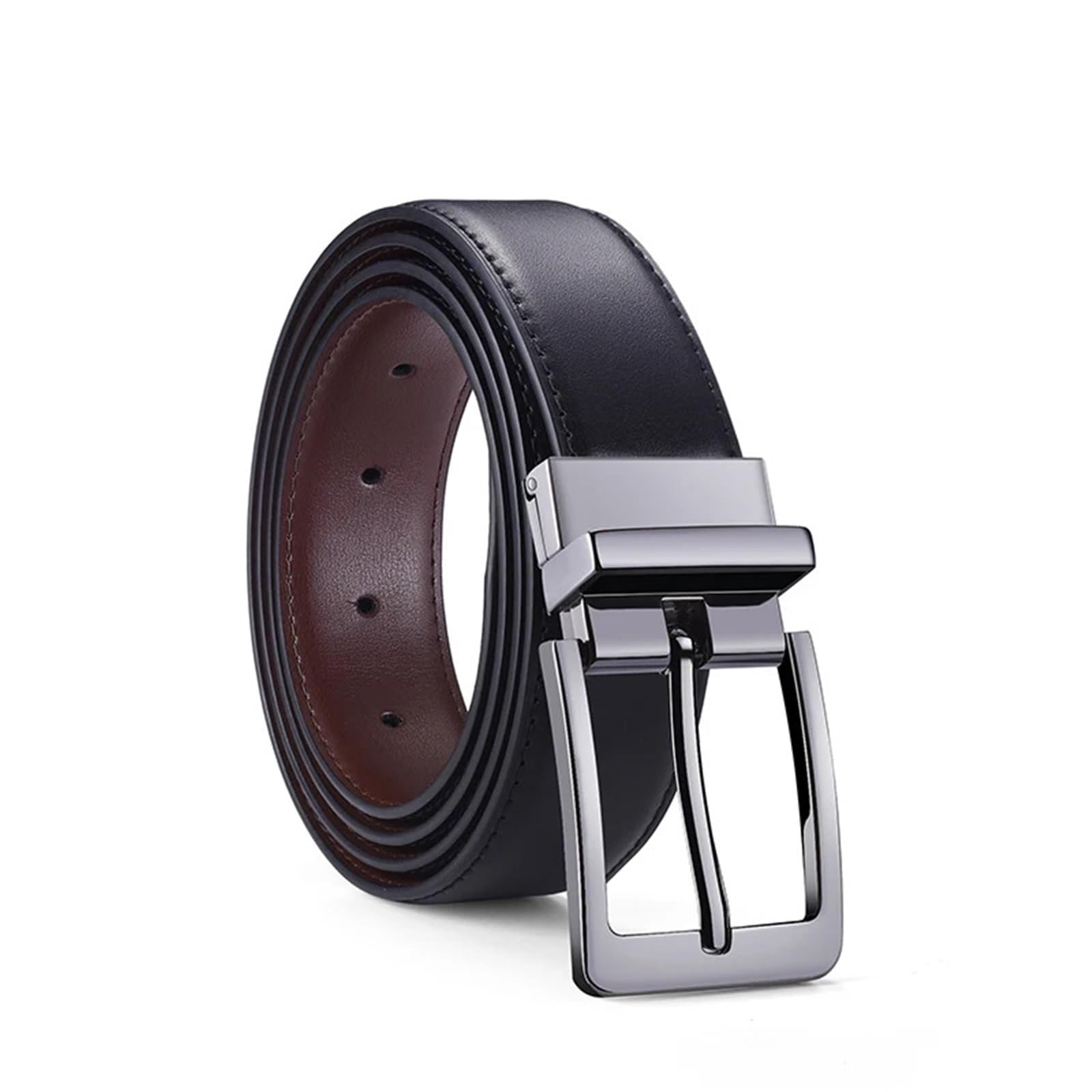 Ceinture réversible double usage en cuir noir avec boucle pivotante pour homme actif