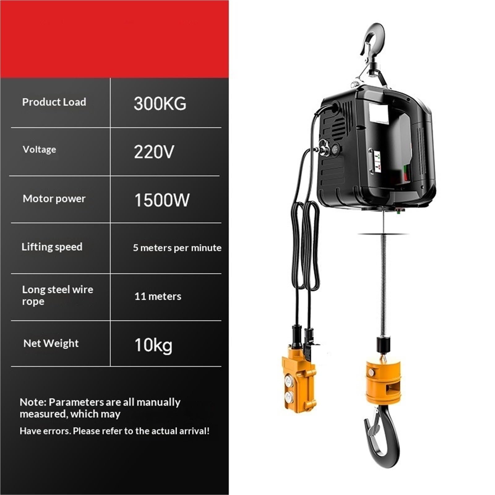 Wciągnik łańcuchowy, 100kg/200kg Dźwig 300kg Przenośny Elektryczny Wciągnik Do Samochodów, Majsterkowanie, Przeładunek Ładunków, Warsztat Produkcyjny Dla Magazynu dla magazynu garażowego(300kg)