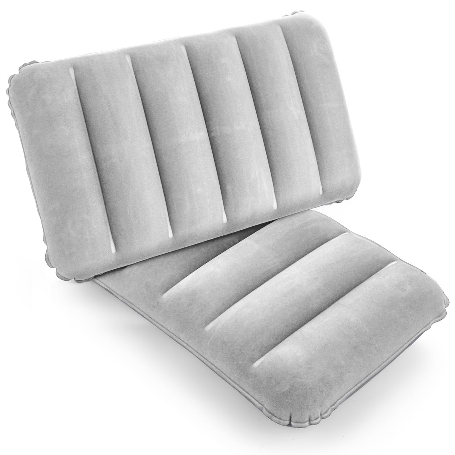 SUTAFOR 2X Aufblasbares Camping Kissen Strandkissen Reisekissen Tragbare Beflockung Luftkissen Sitzkissen für Outdoor, Grau 43x27 cm