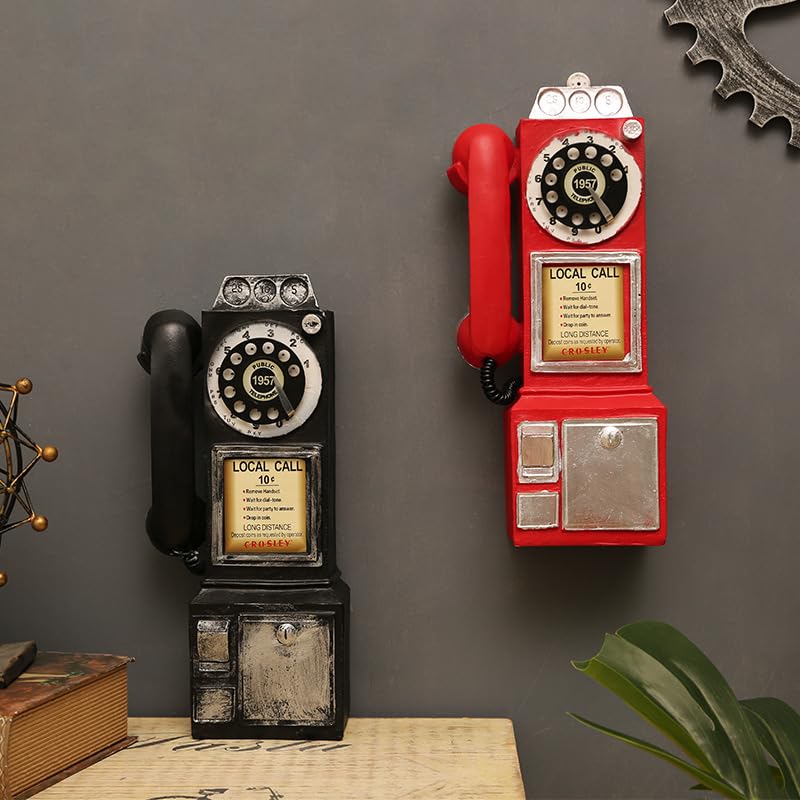 Teléfono con esfera rotativa antigua decoración vintage negra réplica retro para props y bar 5