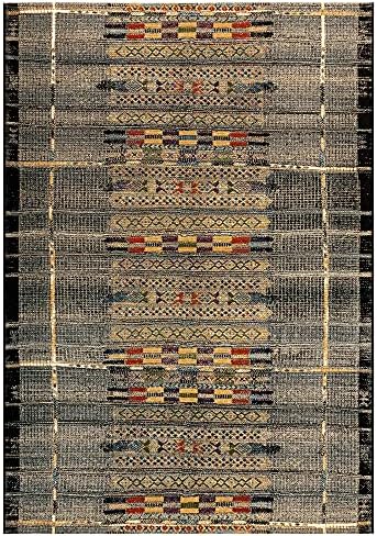 Liora Manne Marina Low Profile Durable Indoor/Outdoor Woven Rug- Tribal Stripe Black 3'11" x 5'10"