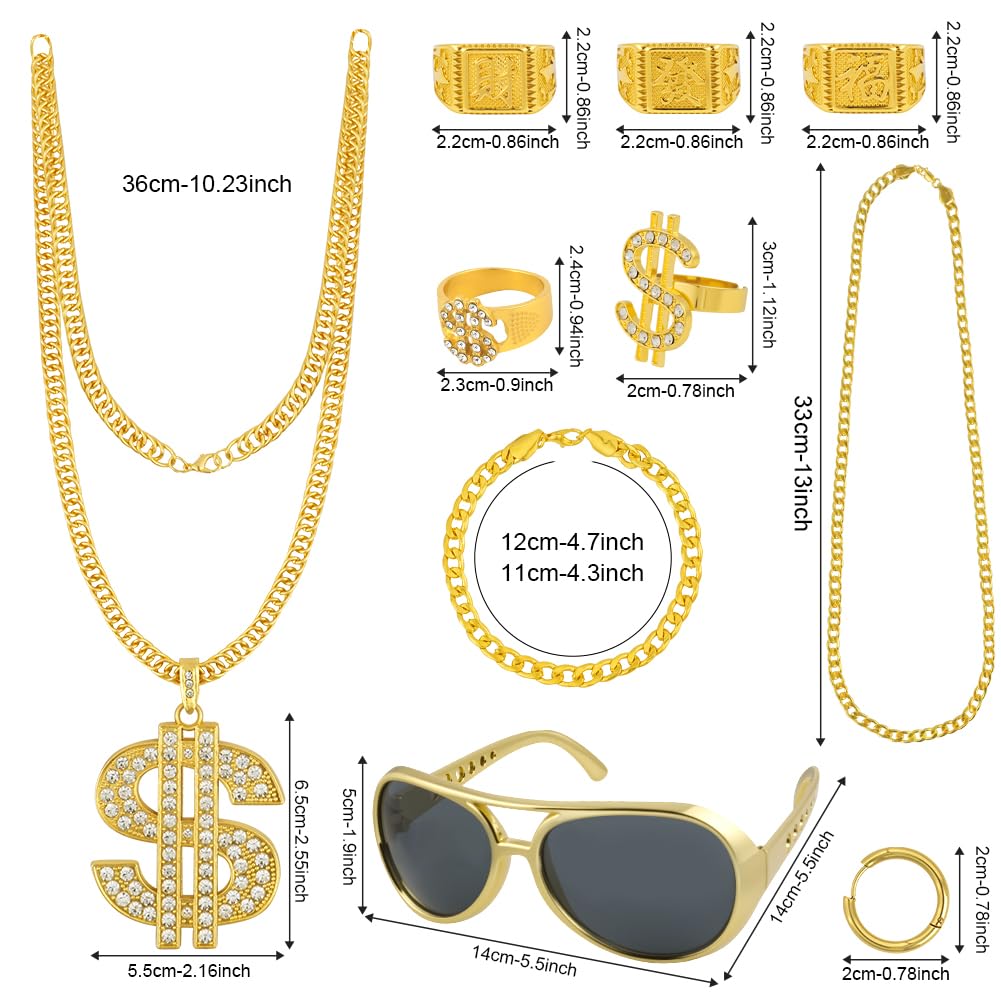 BSBUY 10 Pcs Hip Hop Costume Accessories, 80s 90s Hip Hop Fancy Dress Rapper Fancy Dress Accessories - Image 3