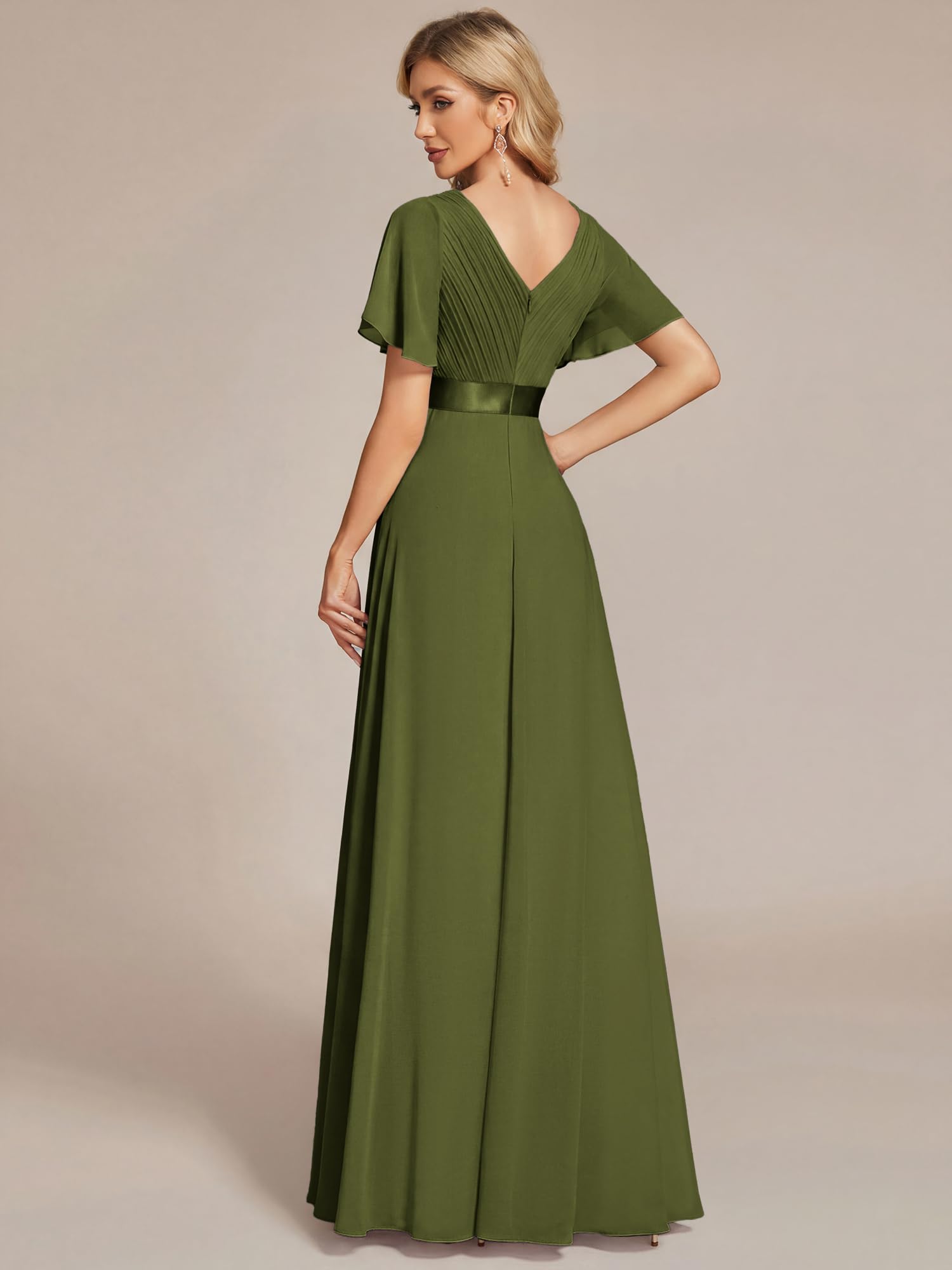 Ever-Pretty Robes de Demoiselle d'honneur Col en V Manches Courtes Mousseline Maxi Robe évasée ES09899