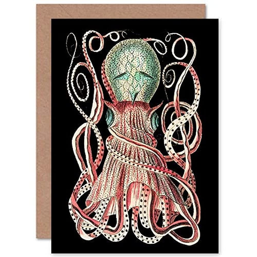 Wee Blue Coo Granulated Cuttle Octopus Black Greeting Card With Envelope Inside Premium Quality