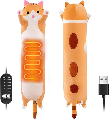 Almohadilla térmica para calambres menstruales y espalda, cuello, alivio del dolor de hombros, almohadilla térmica portátil de felpa de gato con